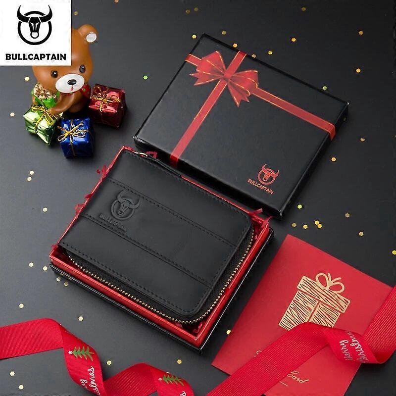 BULLCAPTAIN Men's Wallet Leather Compact Card Holder Gift Box Wallet Men's Short Business Wallet with RFID Wallet
