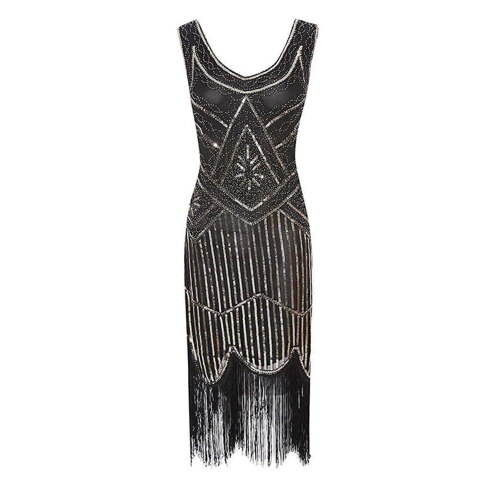 100% Uusi 1920-luvun mekko Retro Flapper Great Gatsby Puku Cocktail Party Sequin Fringe S-XXL