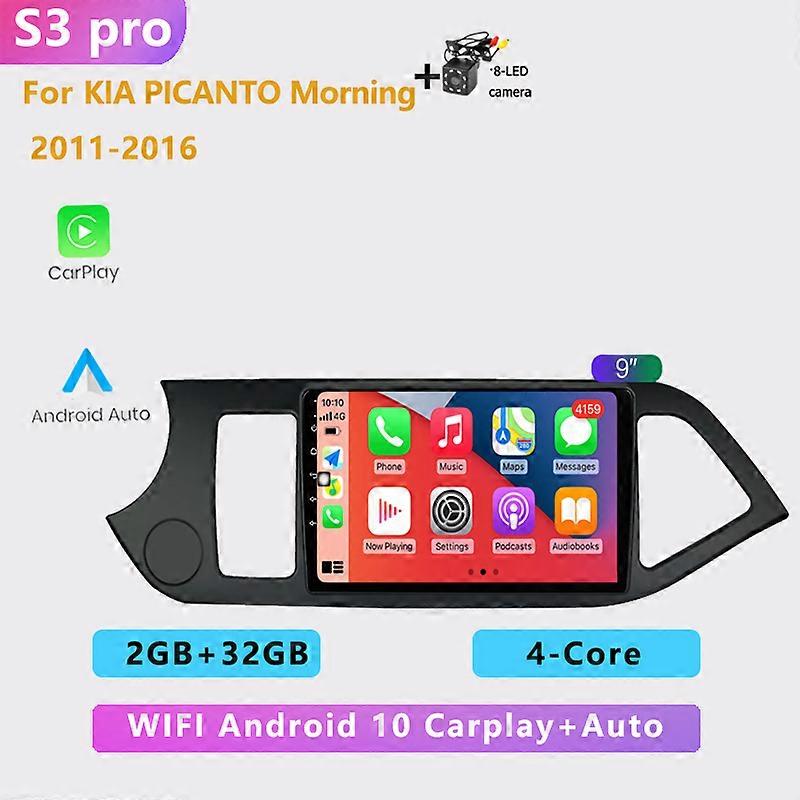 2 din Auto Android 10.0 car radio multimedia player Carplay GPS navigation DSP RDS For KIA PICANTO Morning 2011 2012 2013-2016