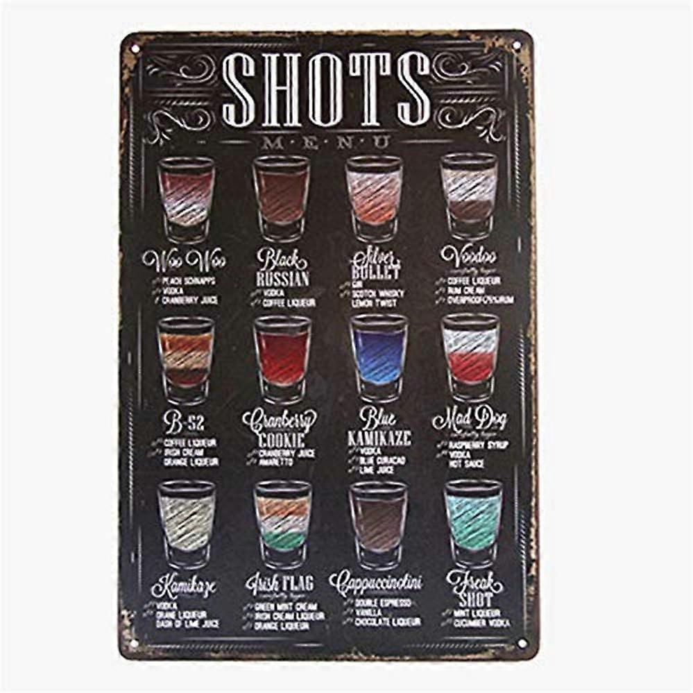 ショットメニューレトロビンテージメタルブリキサインポスタースタイルウォールアートパブバーの装飾(M0065)
