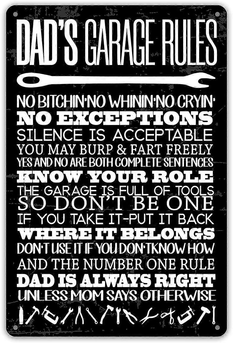 面白いお父さんのガレージルールメタルブリキ看板ウォールDcorガレージ引用サインホームガレージ男性洞窟の装飾ギフトお父さん(木製スタイル)