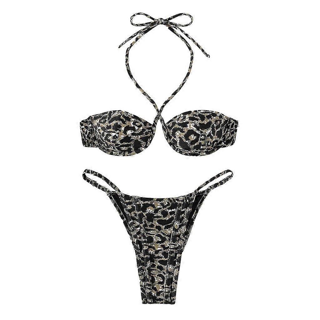 Maillot de bain à lacets pour femmes Maillot de bain sexy coupe haute - deux pièces Halter Bikinis Set