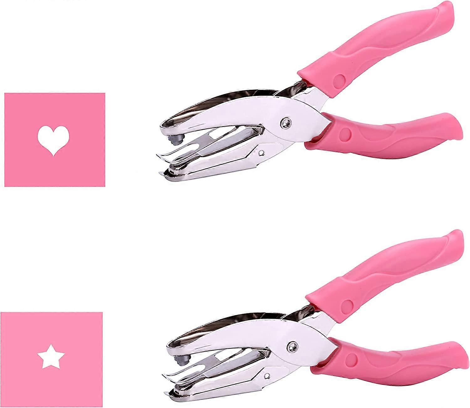 New product,(2PCS) Small Mini Tiny Heart,Star Shaped Hole Paper Punch Puncher with Pink Soft Handheld Grip