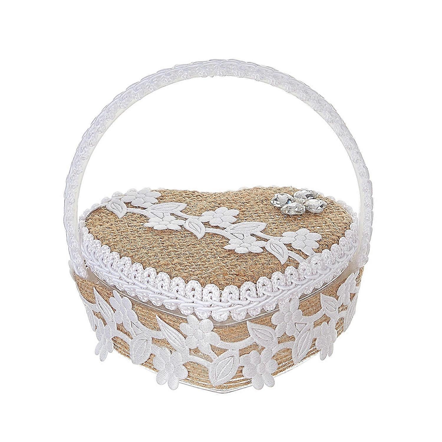 Heart Shape Portable Ring Box Lace Decor Wedding Ring Pillow Soft Foam Interior Ring Basket with