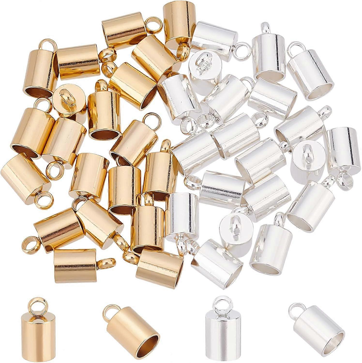 40pcs 2 Colors Column Cord Ends 201 Stainless Steel End Caps 4mm Inner Diameter Smooth End Caps Terminators Cord Finding for Jewelry Making Kit