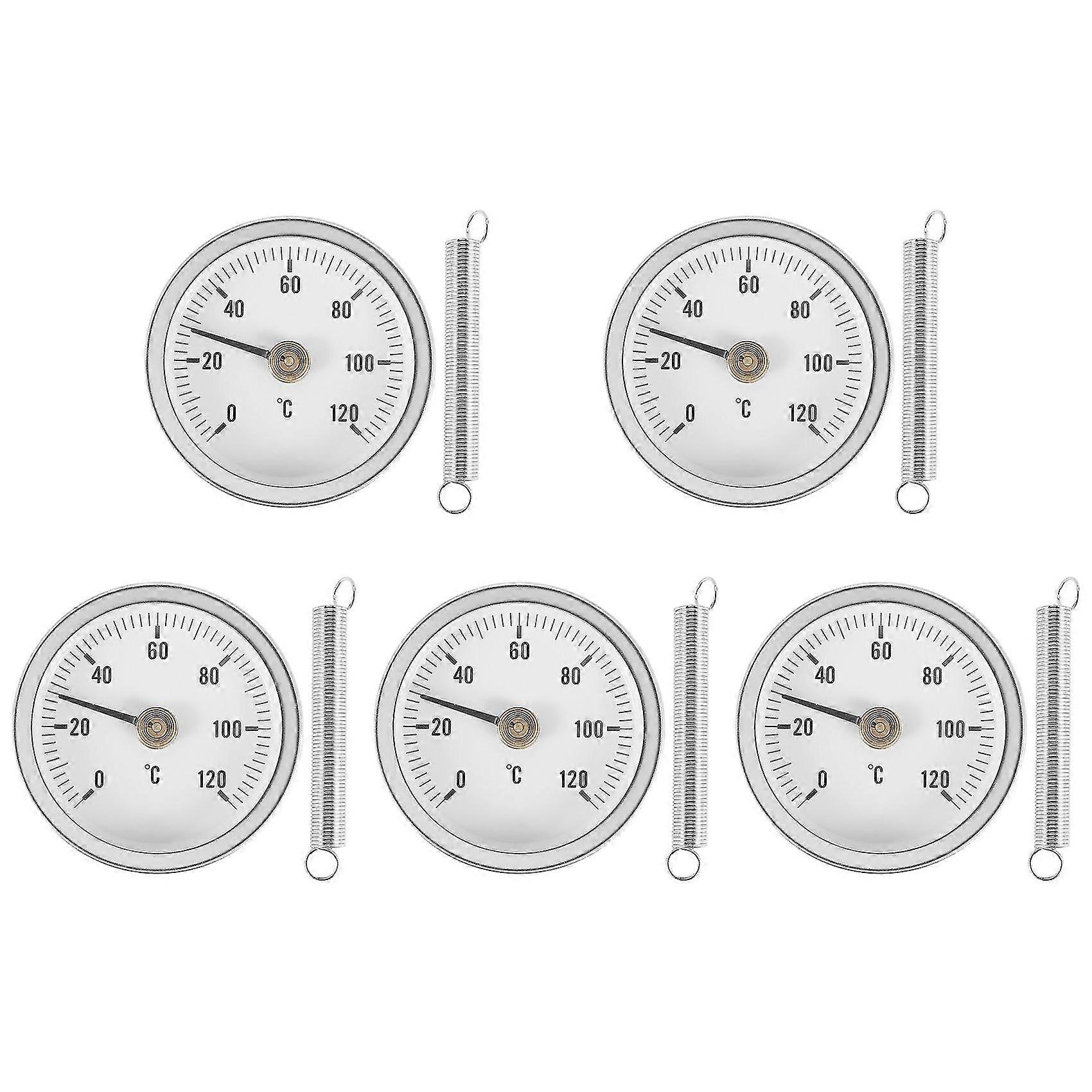 63mm Pipe Clip-on Dial Thermometer Temperature Round Plate Gauge With Spring,range 0-120, Aluminum