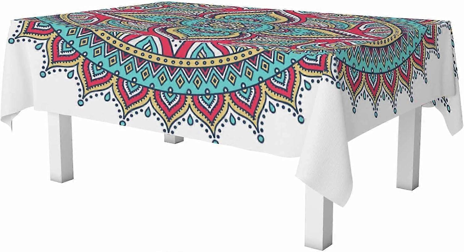 Bohemian Rectangle Table Cloth Circle Geometric Triangle Floral Round Petal Diamond Curve Wipeable Waterproof Tablecloths Table Cover for Party Picnic