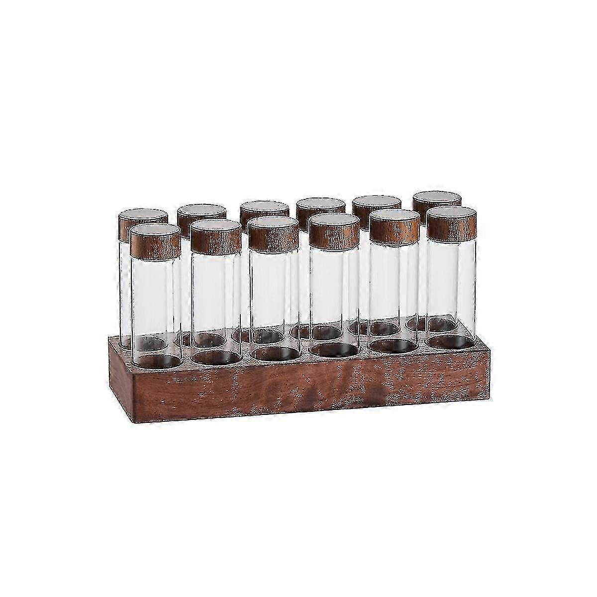 Coffee Bean Storage Tubes with Wooden Display Stand and Funnel - Single Dose for Espresso A