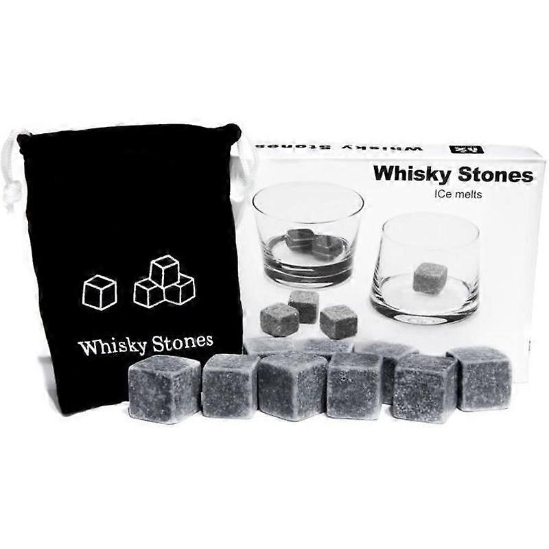 Set of 9 Granite Whiskey Stones with Muslin Storage Pouch