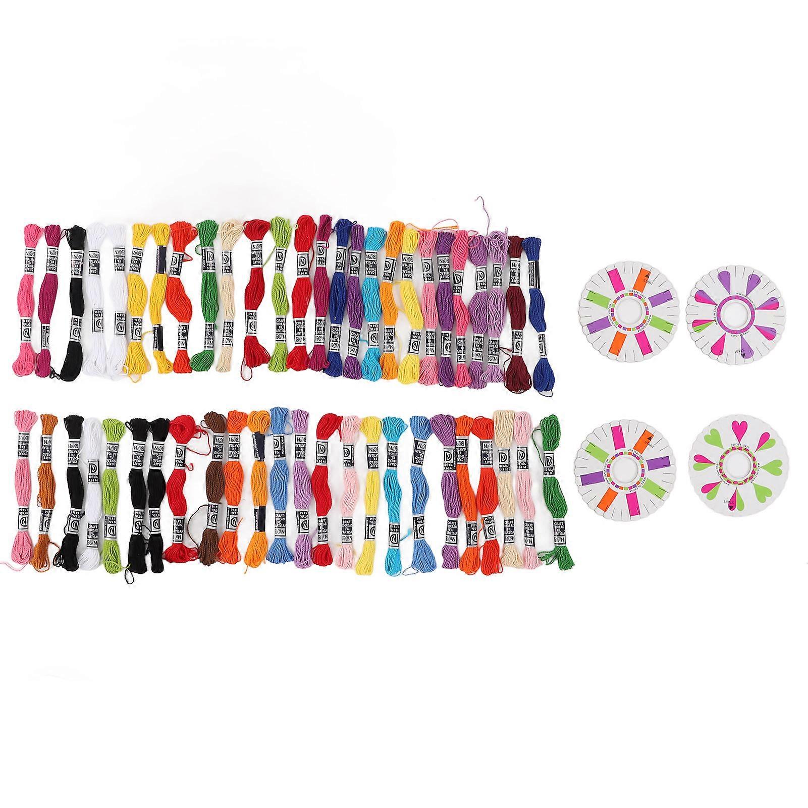 Embroidery Thread 50 Bright Colors Colorfast Flexible Durable Embroidery Floss Set with Winding Board