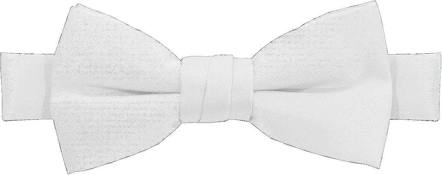 Boy's Kids Pretied Banded Adjustable Solid Color Bowtie, White