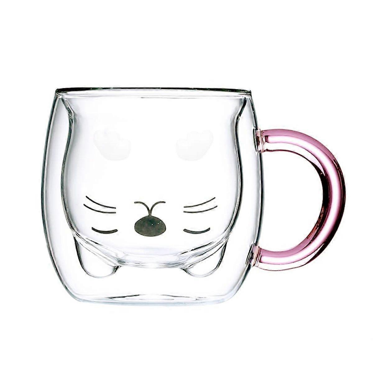 Cat mug with handle. Double-walled coffee mug for cat lovers