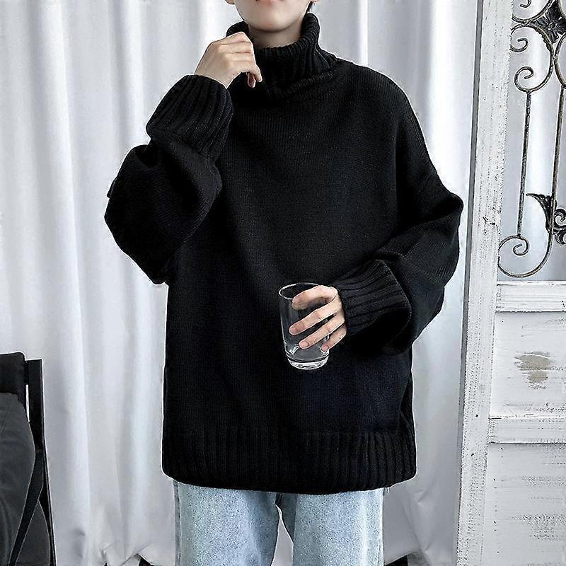 Large Autumn/Winter Solid High Collar Men's Warm Sweater Knit