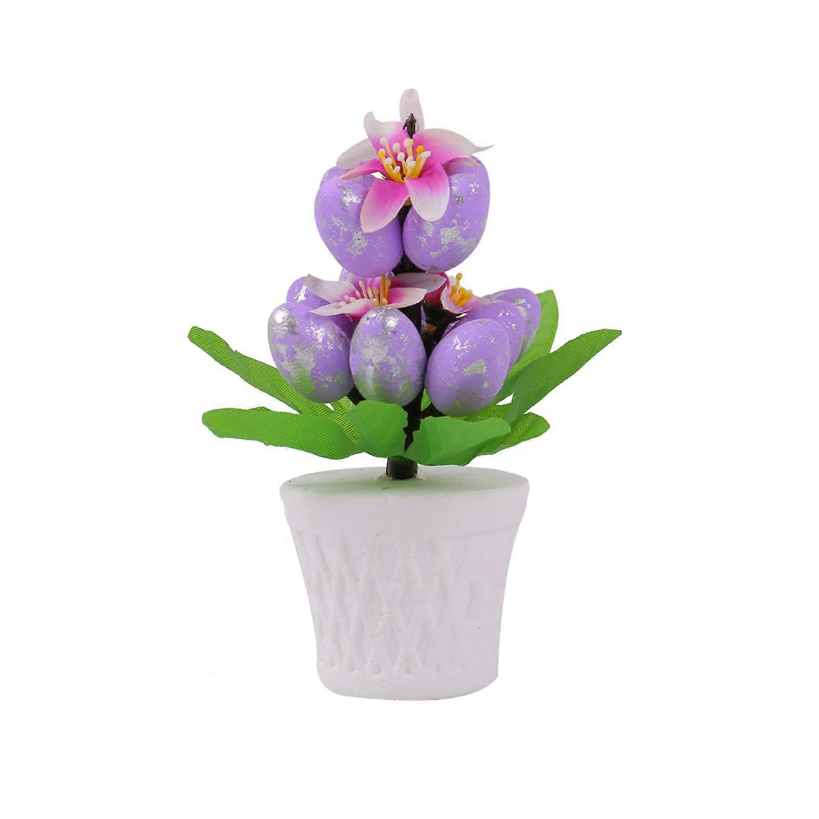 Realistic Easters Eggs Tree Flower Planter  Potted Plant Tabletop Decoration Centerpieces for Dining Table Or Workspaces  Purple