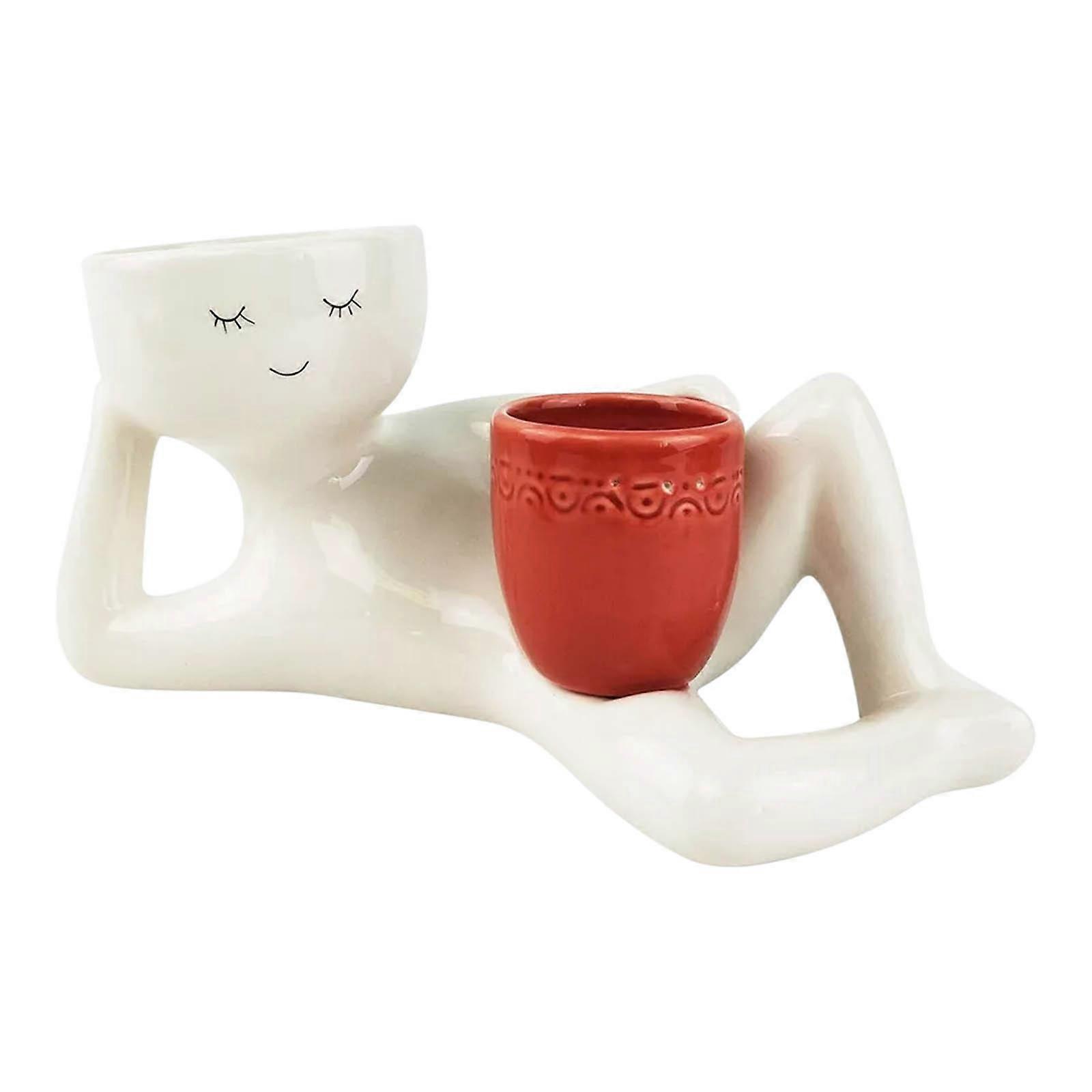 Lazy Little Figure Flower Pot Home Desktop Succulent Vase Container Crafts Ornaments PUW3800