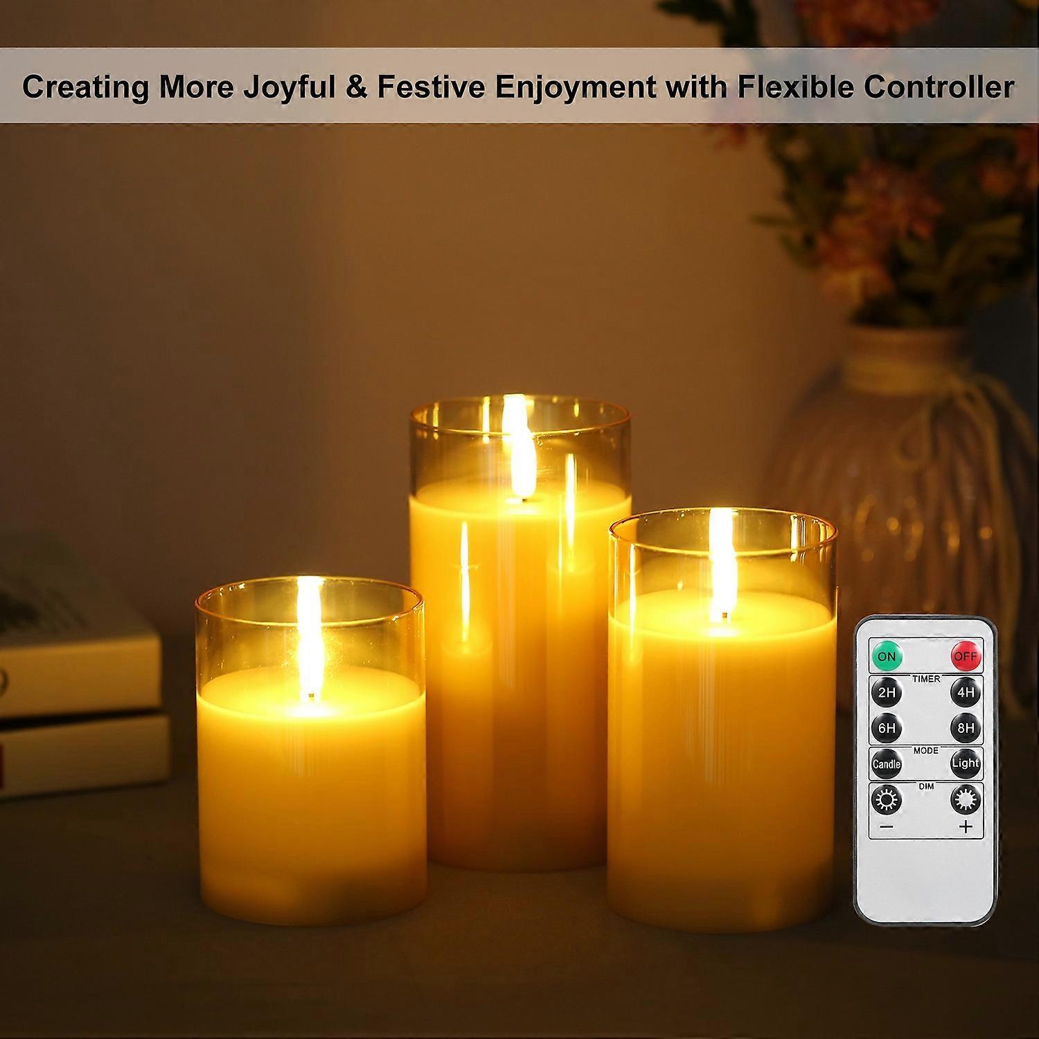 3PCS Flickering Flameless Candle Lights Kit with Controller Dynamic& Constant Bright Lighting Effect