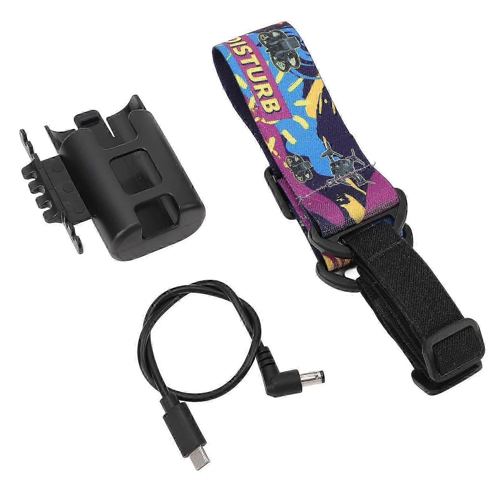 Anti-Tangling & Anti-Drop Hands-Free Goggles Head Strap with Battery Clip and 30cm Power Cable - Replacement Headband for FPV V2