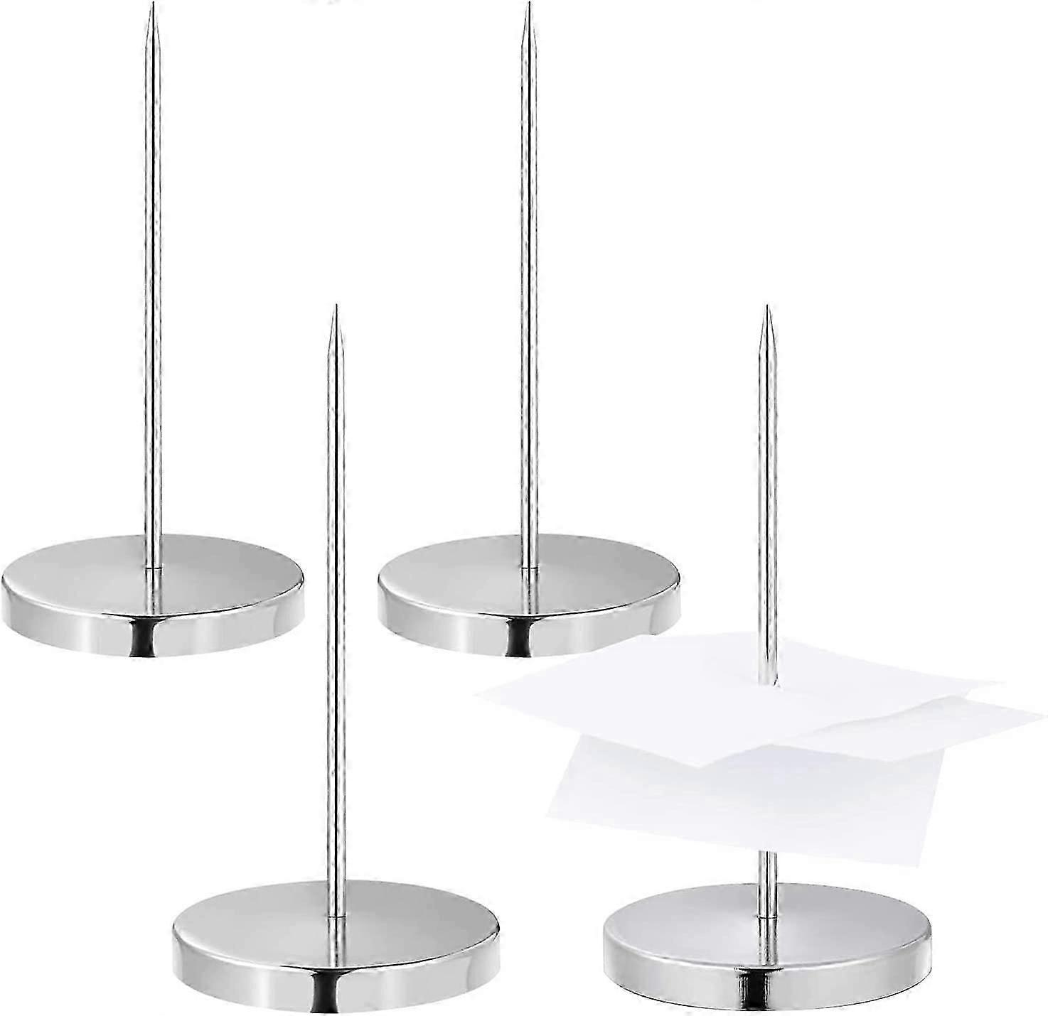 4pcs Round Base Metal Stand Restaurant Ticket Clip Accessories (Silver)