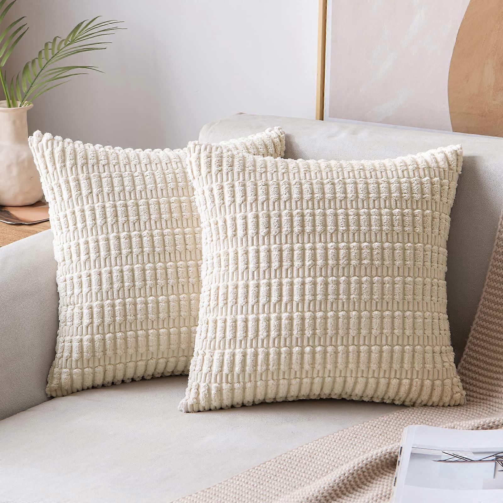 Paquet de 2 velours côtelé décoratif coussin 18x18 couvre pouce doux boho rayé pour canapé