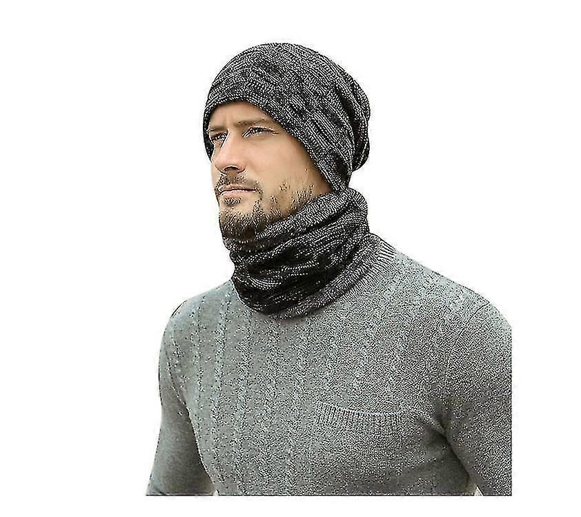 Mens χειμώνας beanie καπέλο κασκόλ που θερμό fleece επενδεδυμένο