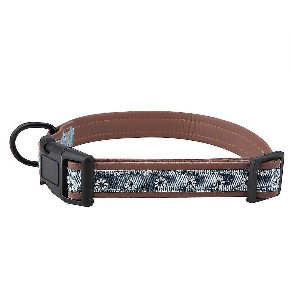 Adjustable Soft PU Dog Collar Floral Pattern With Breakaway Buckle for Small to Medium Dogs