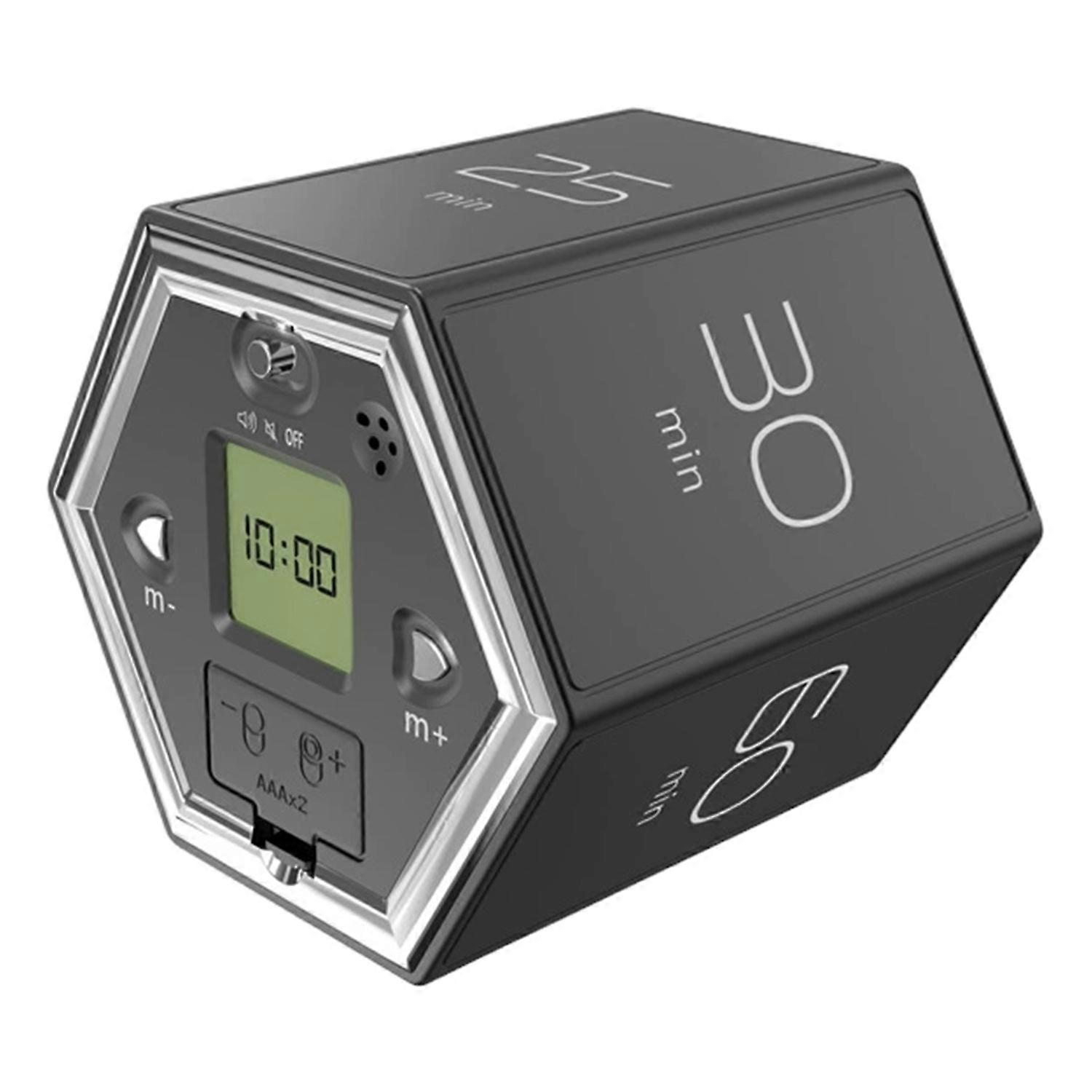 Rotating Pomodoro Timer 5-60 Mins LED Display Slide Switch Hexagon Desk Flipped Productivity Timer