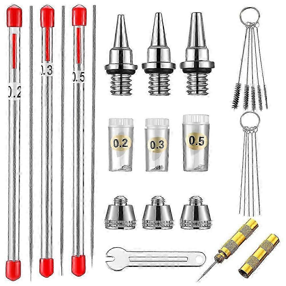 21Pcs Airbrush ακροφύσιο ακροφύσιο ΚΑΠ Kit Airbrush βελόνα αντικατάστασης μέρη Airbrush βελόνες airbrush καθαρισμού