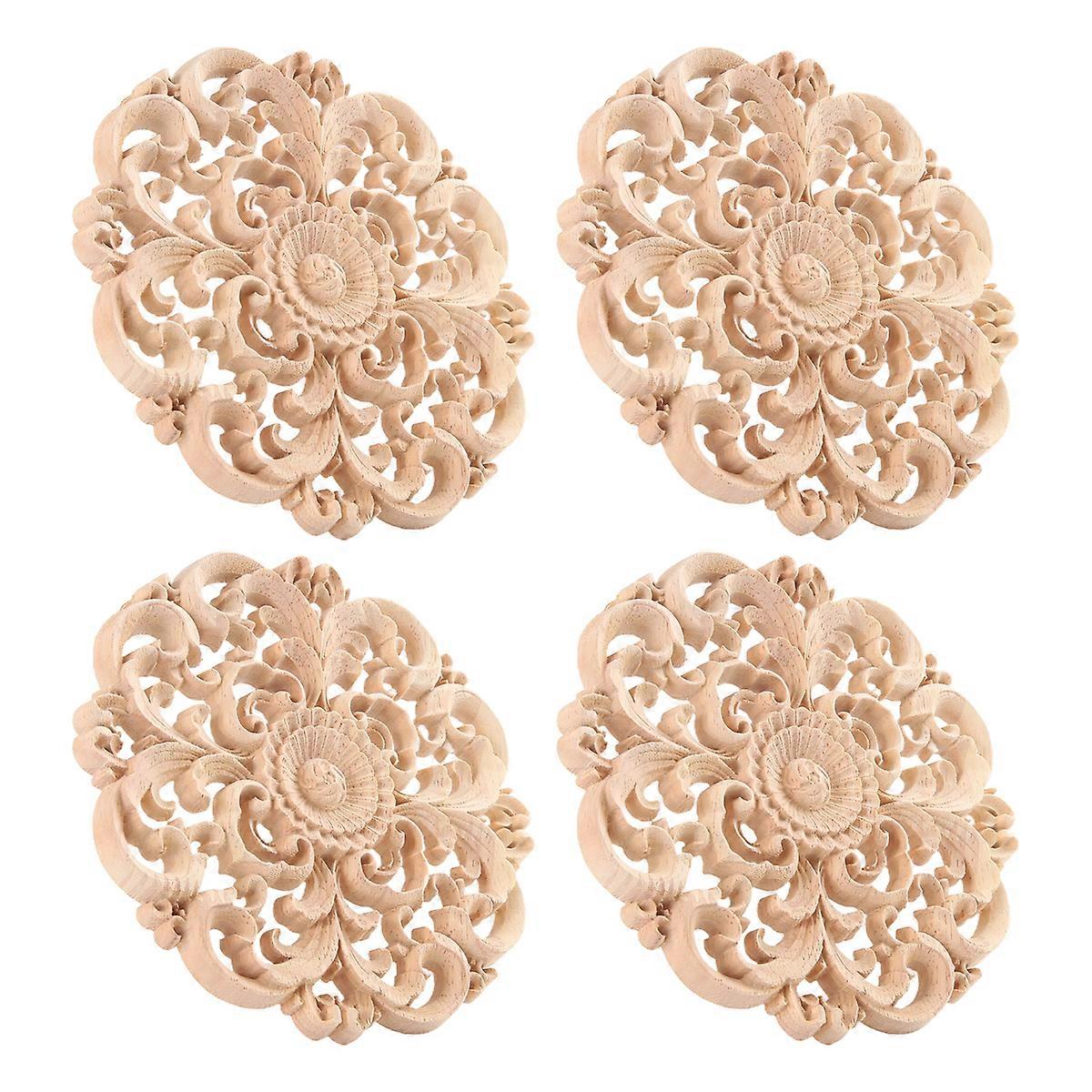 4Pcs Wooden Carved Onlay Applique Unpainted Wood Applique Vintage