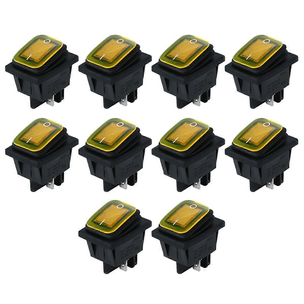 4 Pins Waterproof Rocker Switch 250V 16A Car Boat Button with LED Light Yellow Light