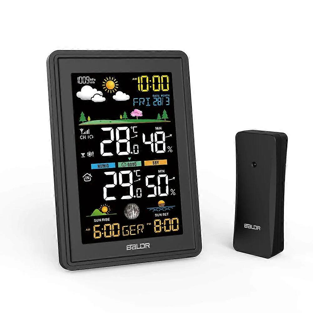 Wireless Digital Color Display Weather Station Clock Barometer Thermometer Hygrometer Trend Sun Time Forecast Sensor -40℃
