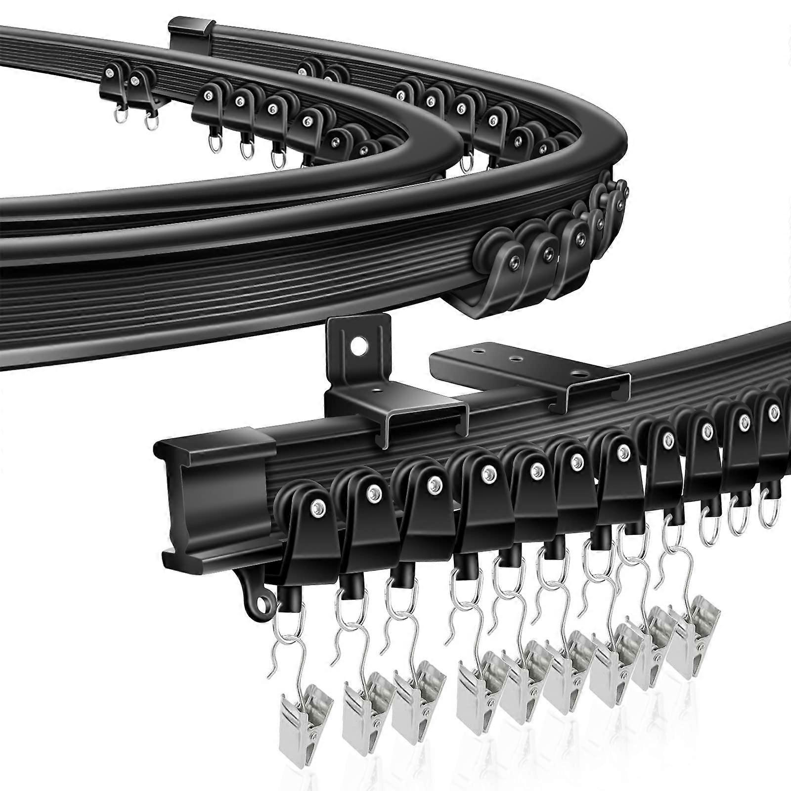 Black Bendable Ceiling Curtain for Track Bay Windows, 12 ft Flexible Rod, Suitable for Home Decor and Privacy Control