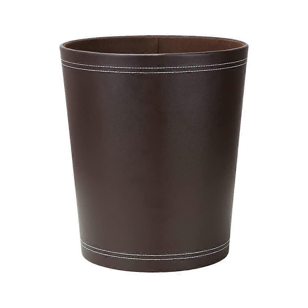Classic PU Leather Bathroom Trash Bin Wastepaper Basket Round Shape