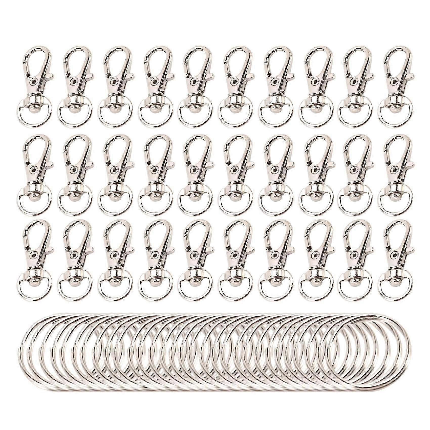 60 Pieces Key Ring Clip Hooks Twist Locks Lanyard Snap Hooks with Split Key Rings (Silver)