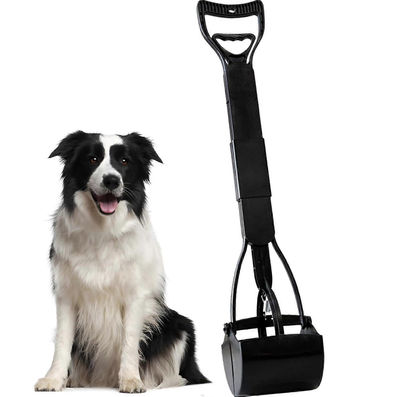 32" Heavy Duty Dog Pooper Scooper for Small to Large Dogs, Durable Black Poop Picker with Double Spring Clamp and Easy Assembly