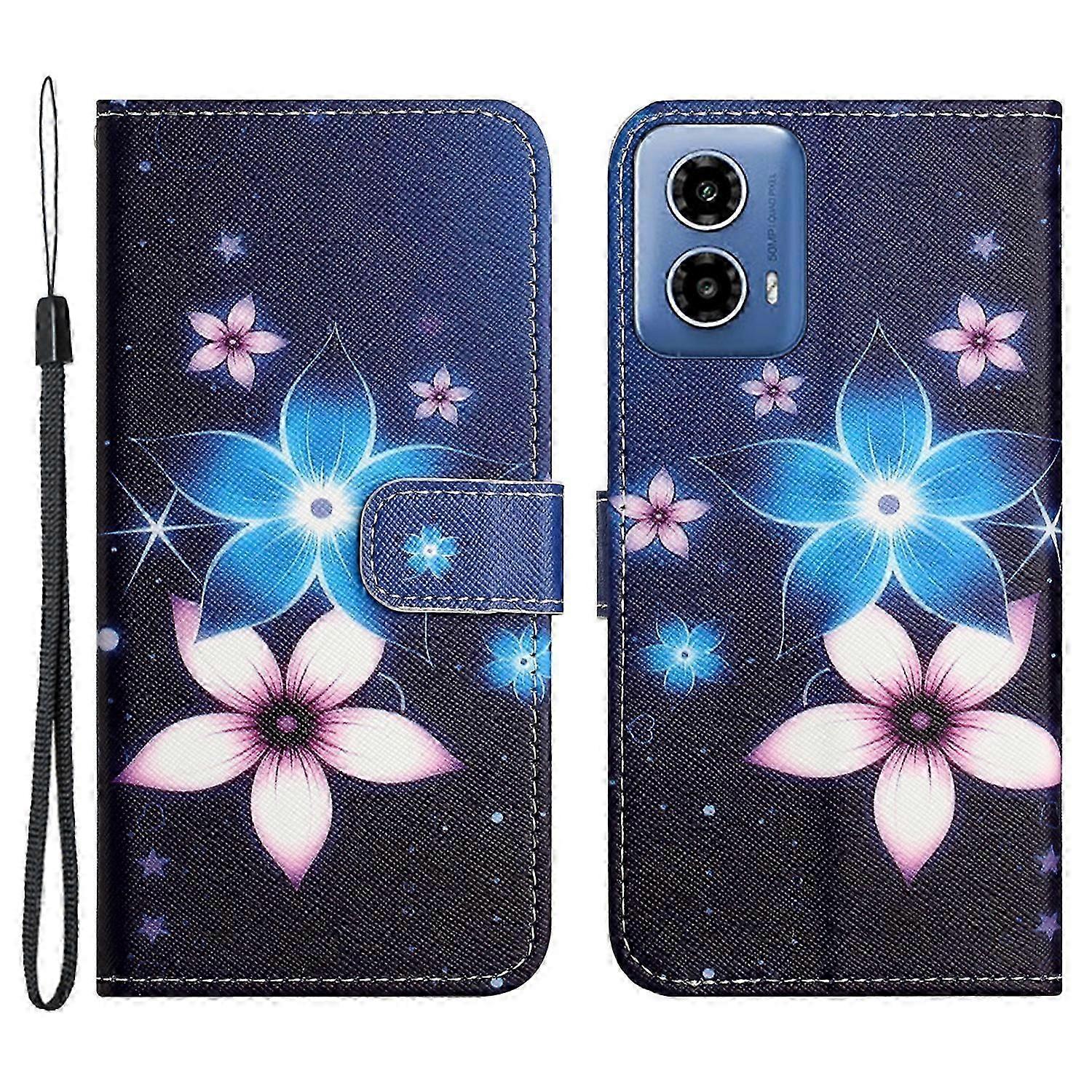 For Motorola Moto G34 5G Case 3D Crosshatch Phone Wallet Cover with Wrist Strap