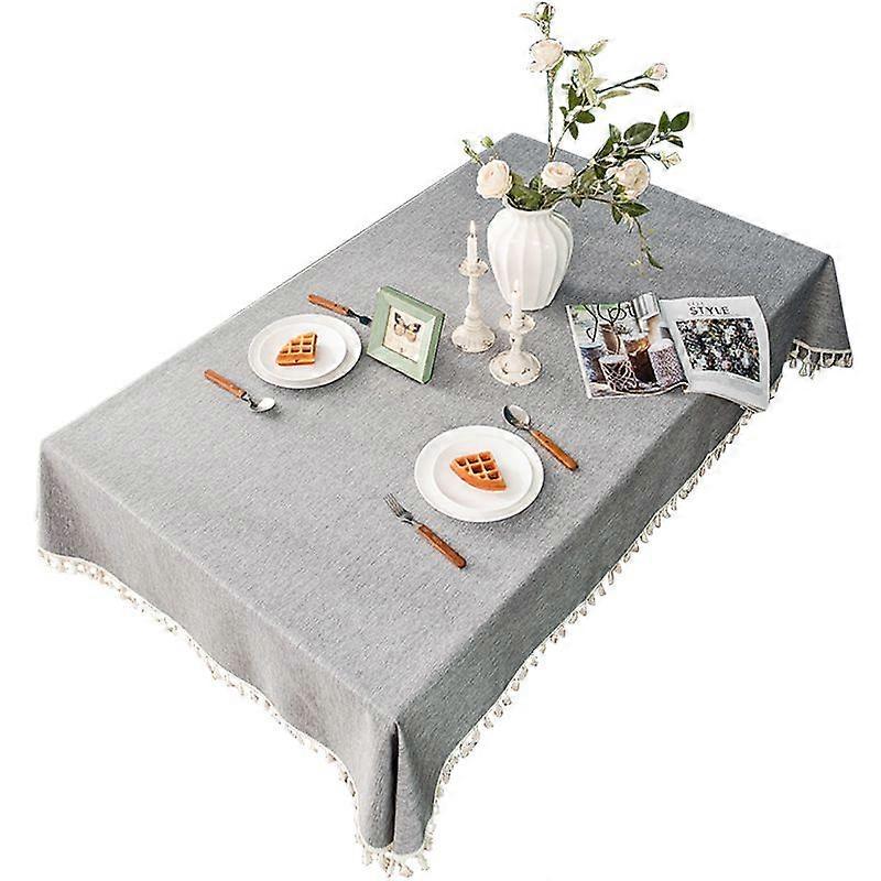 Cotton and linen tablecloths are waterproof and oil-proof, no-wash solid color tablecloths, restaurant coffee tables, rectangular tassel tablecloths