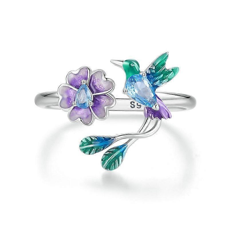 S925 Sterling Silver Bird Flower Opening Adjustable Ring BSR536-E