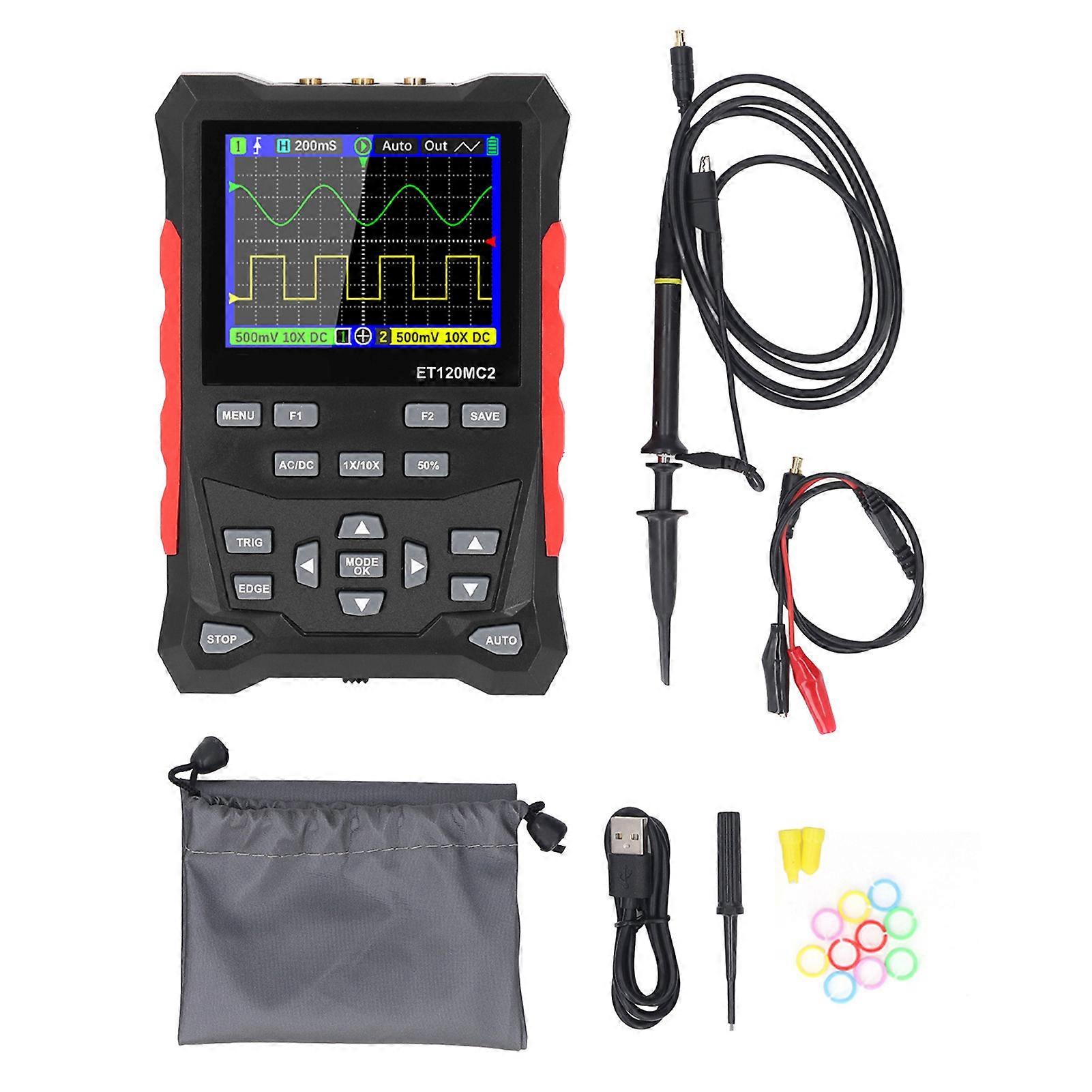 2 Channel 120MHz Bandwidth 500MSa/s Sampling Rate 2.4 Inch TFT LCD Digital Oscilloscope with 1‑10X Probe