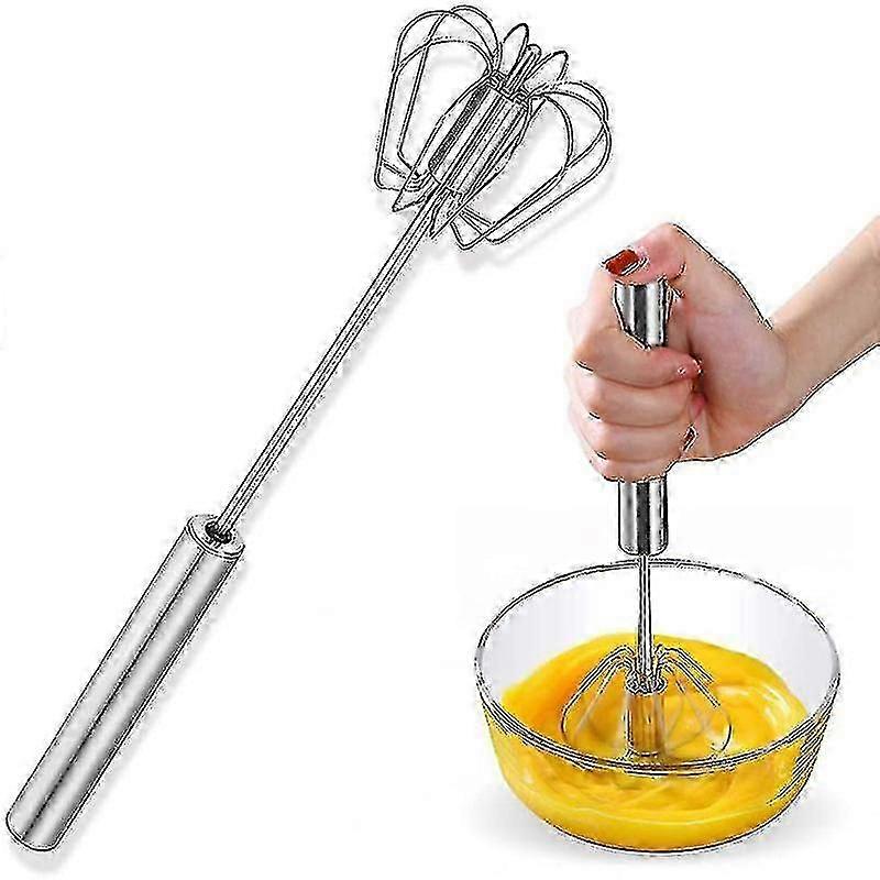 Stainless Steel Egg Beater - Semi-Automatic Push & Rotate Kitchen Whisk for Baking