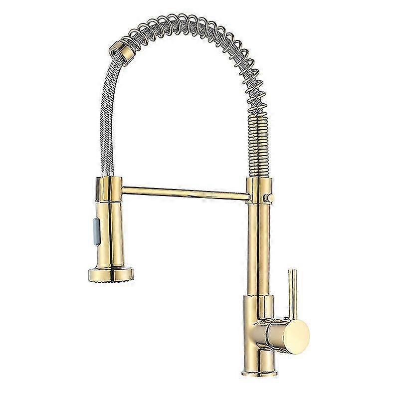 صنبور مطبخ ذهبي مصقول مع 360 قابل للتدوير ، مع صنبور بخاخ قابل للسحب ، مقبض تجاري واحد