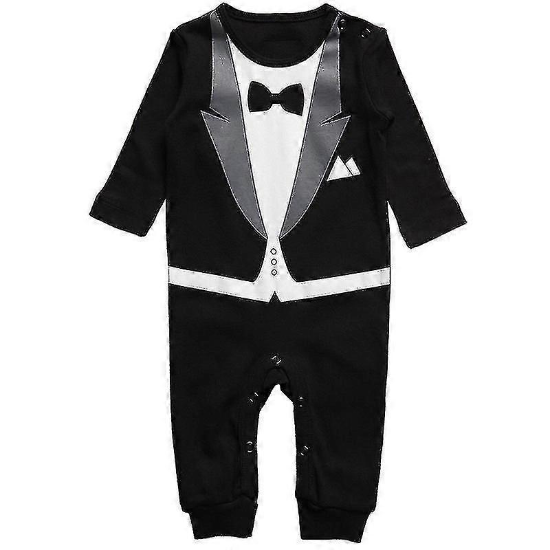Spädbarn Spädbarn Pojke Jumpsuit Tuxedo Romper Bröllop Ett stycke Små Gentleman Kläder