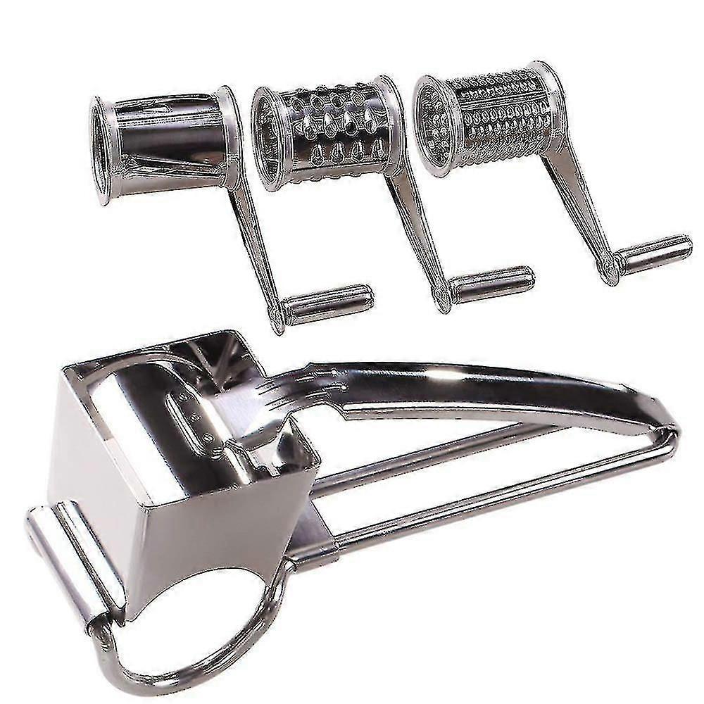 Rotary Cheese Grater - Vegetable Cheese Cutter Slicer Shredder With 3 Interchanging Rotary Ultra Sharp Cylinders Stainless Steel Drums & Slicer