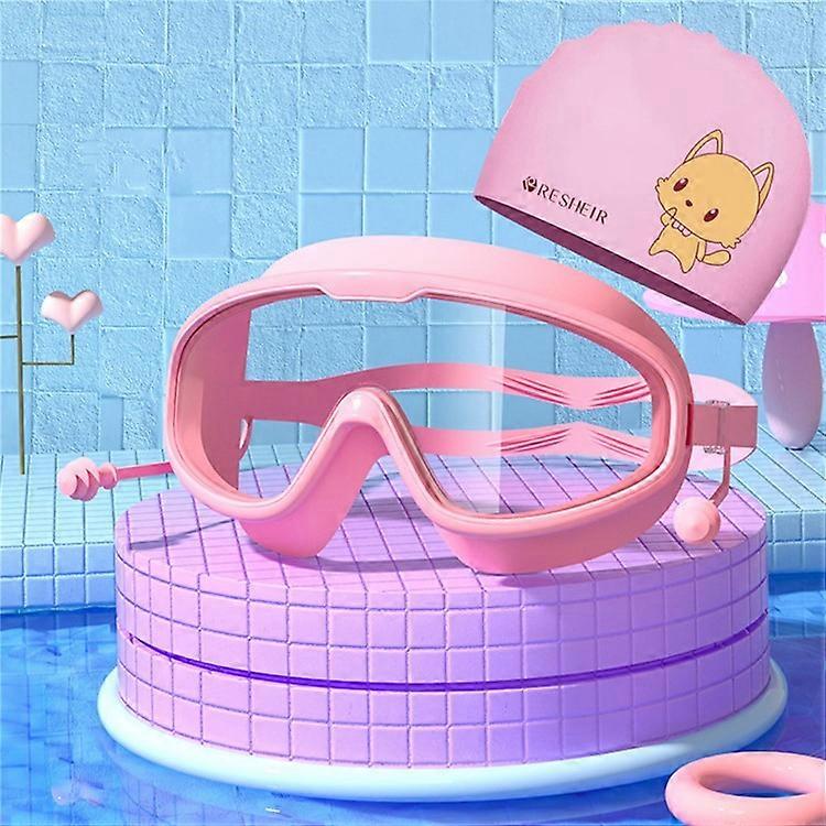 Children Anti Fog Swimming Goggles with Silicone Swim Cap and Earplugs Set for Pool Beach