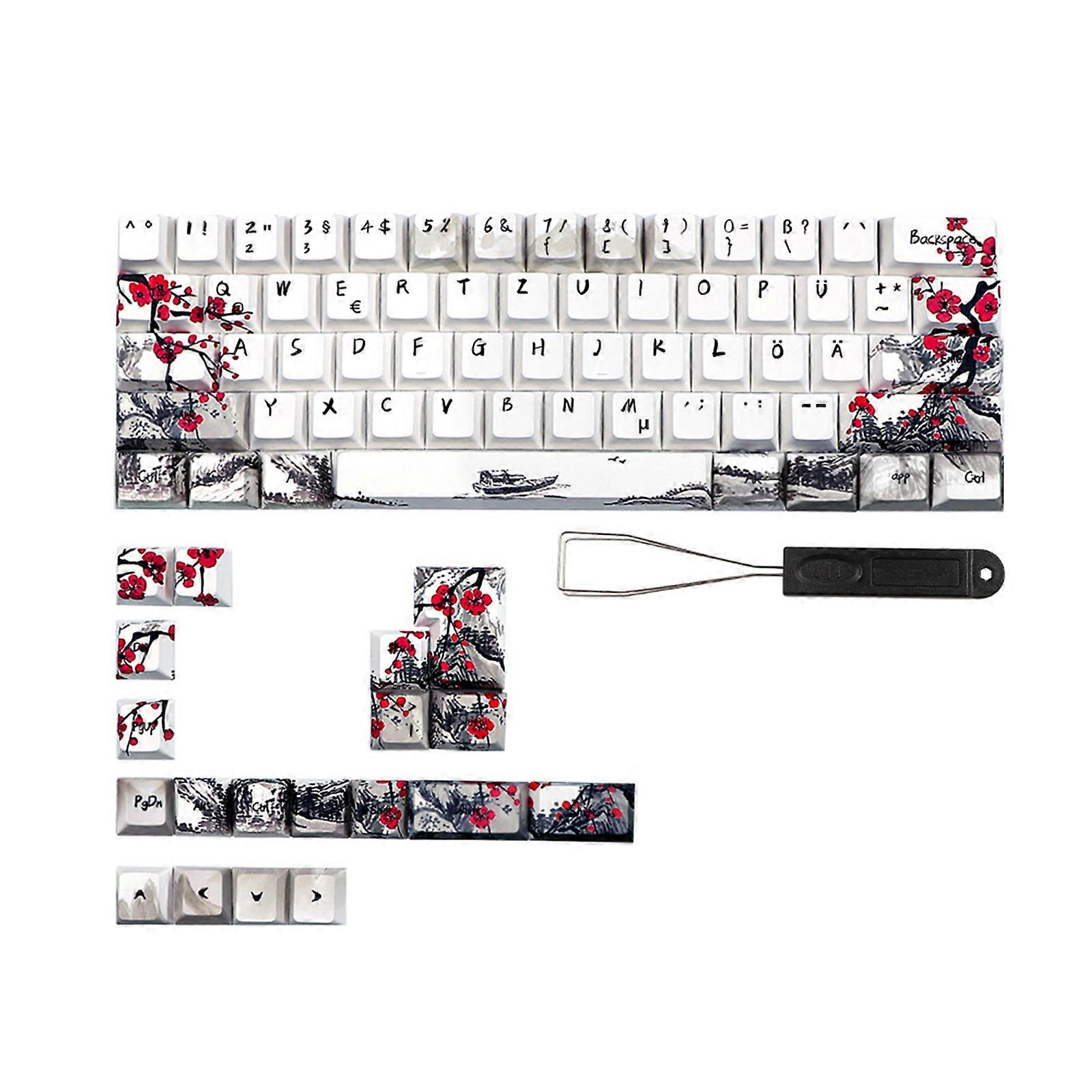 Touches de clavier ANSI multicolores à sublimation thermique, motif fleur de prunier, profil cerisier, pour claviers QWERTZ, AZERTY, 61, 64, 67 et 68 touches (allemand, français, espagnol).