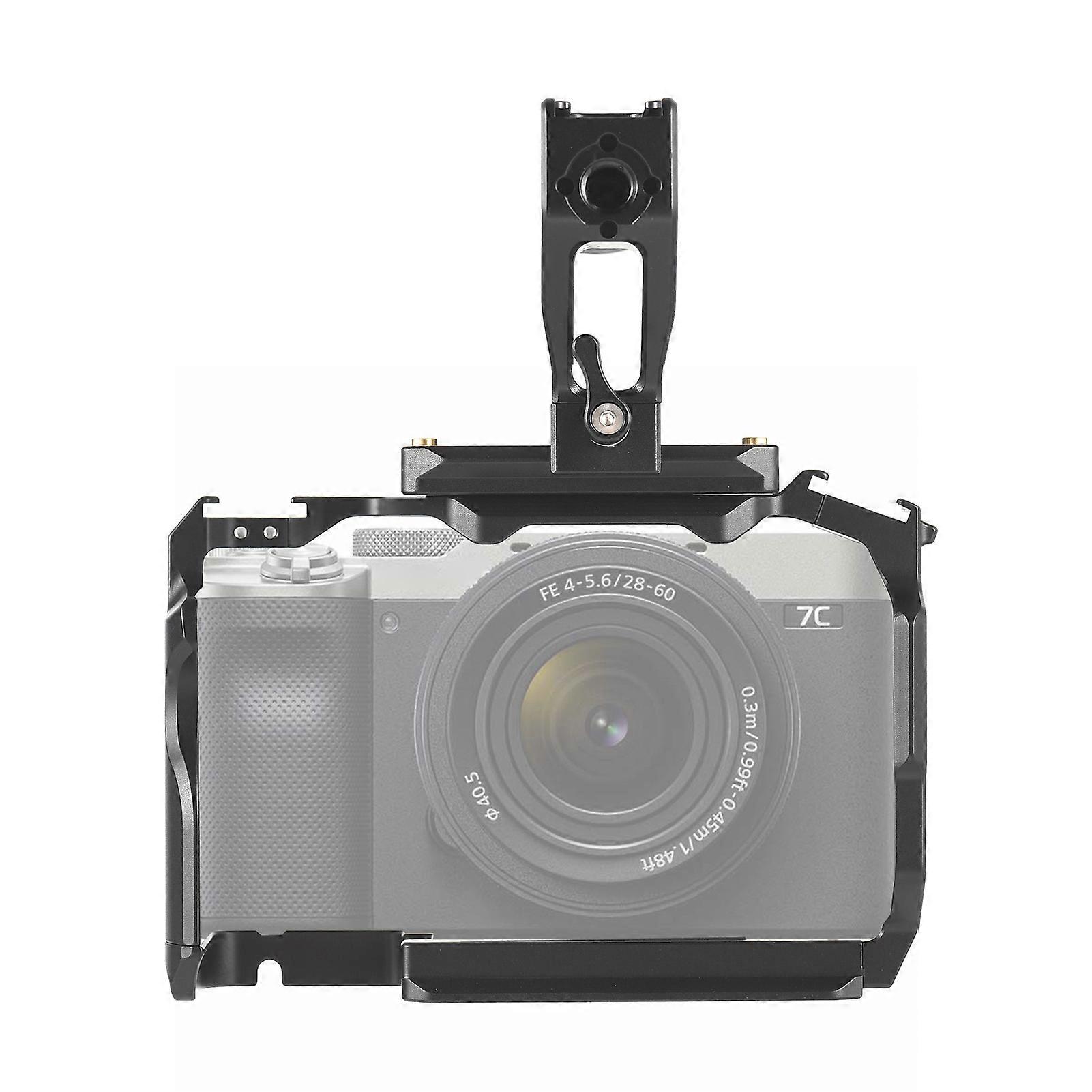 Camera Cage with Top Handle Aluminum Alloy Camera Video Cage with Dual Cold Shoe Mount Numerous 1/4 Inch & 3/8 Inch Threads Replacement for Sony A7CI