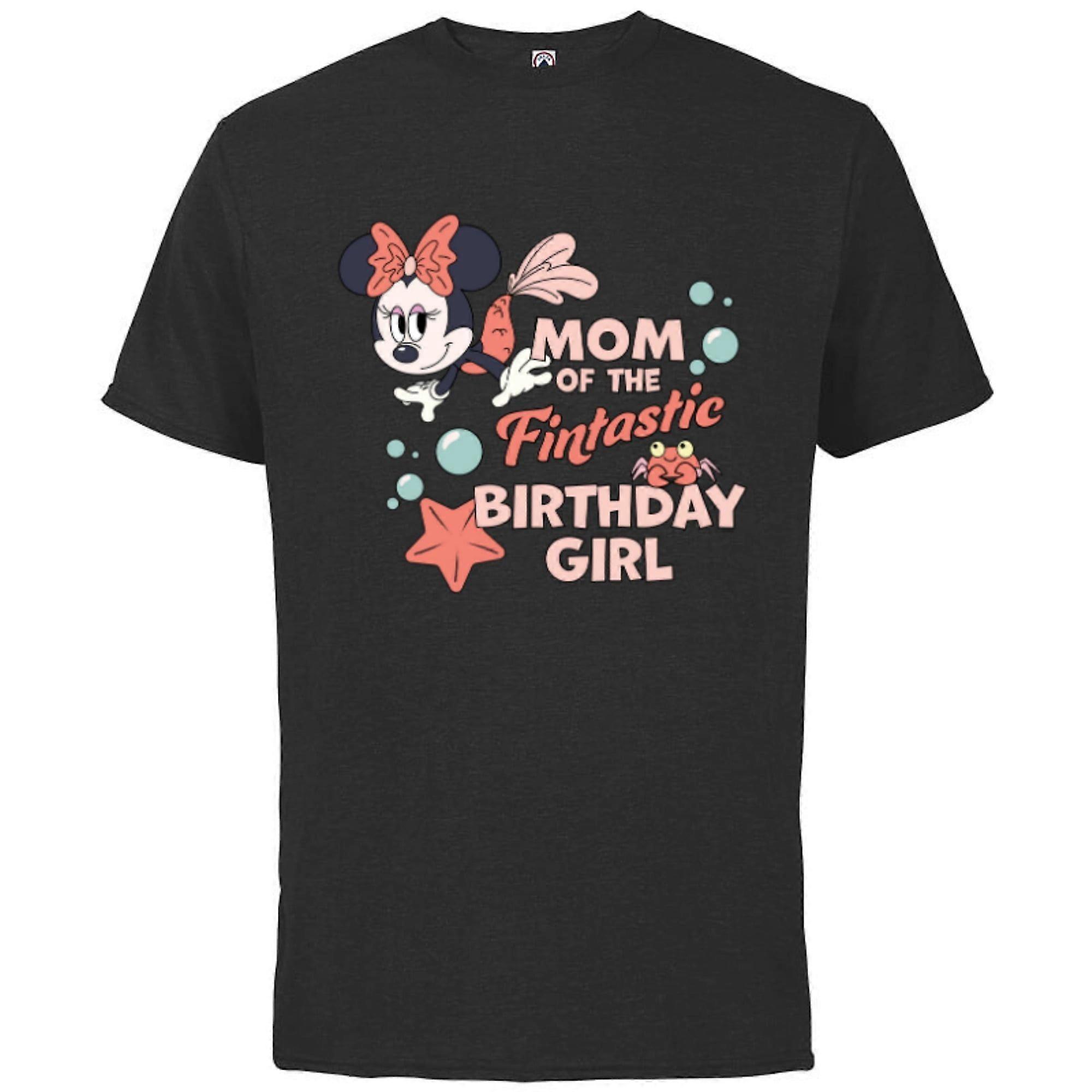 Disney Minnie Mouse Mermaid Mom of the Birthday Girl - Short Sleeve Cotton T-Shirt-Black-Txa39ii229