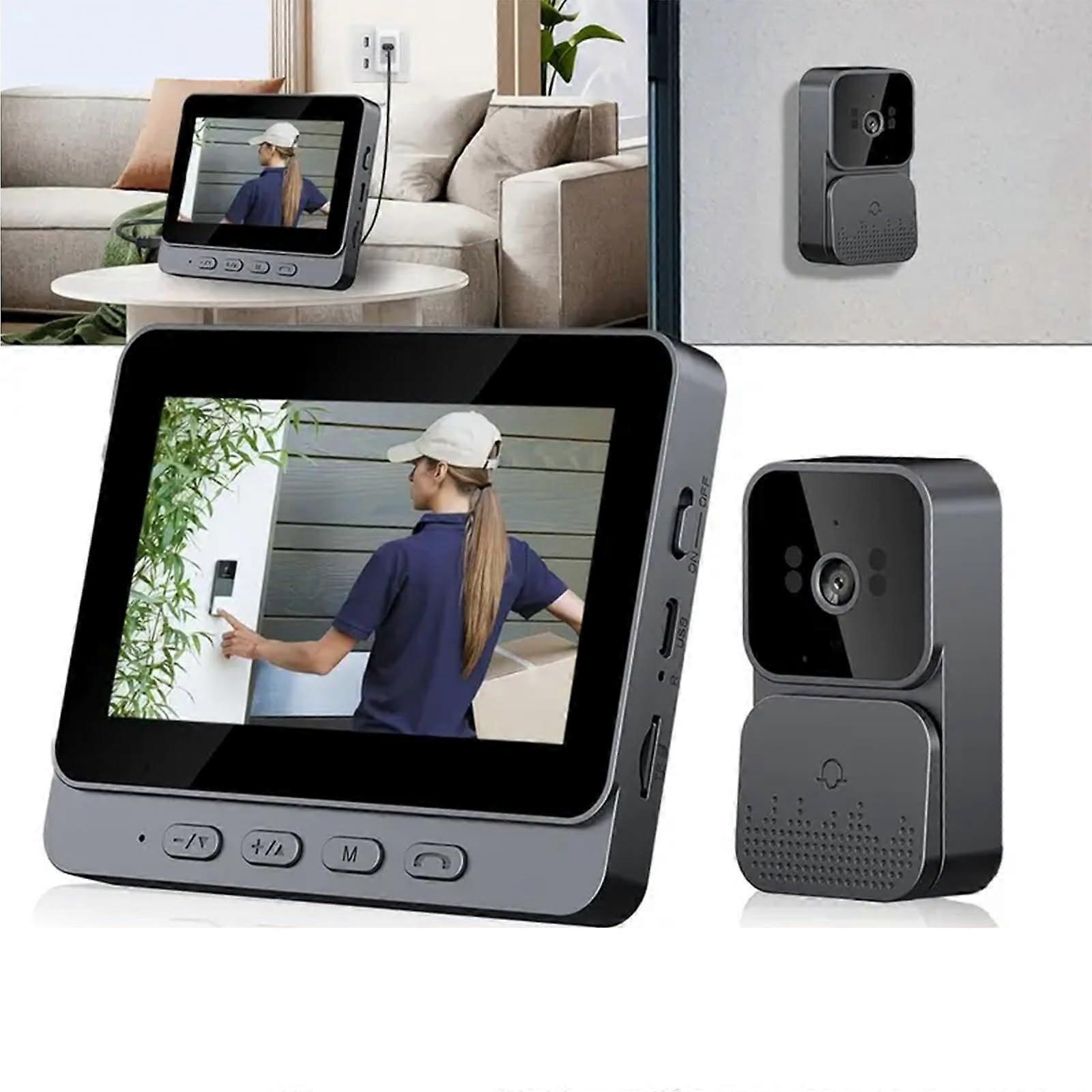 Wireless Doorbell with Camera 1080P 90DB Wireless Video Door Phone with 4.3 Inch IPS Screen Wireless Video Intercom, Video Door Phone for Family, Stre