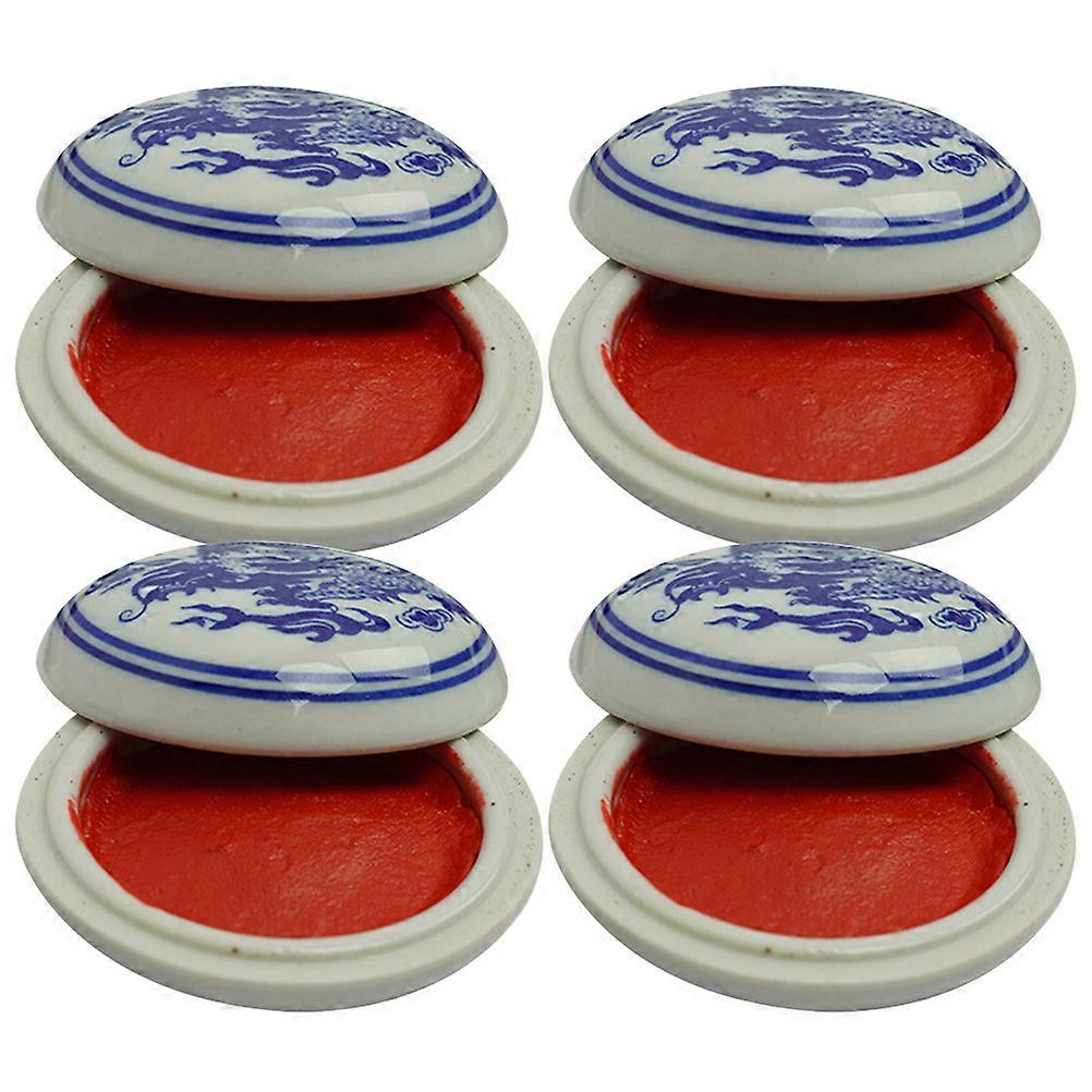 4pcs Chinese Style Calligraphy Ink Pads in Durable Ceramic Box – Bright DIY Ink for Painting, Scrapbooking, and Crafting