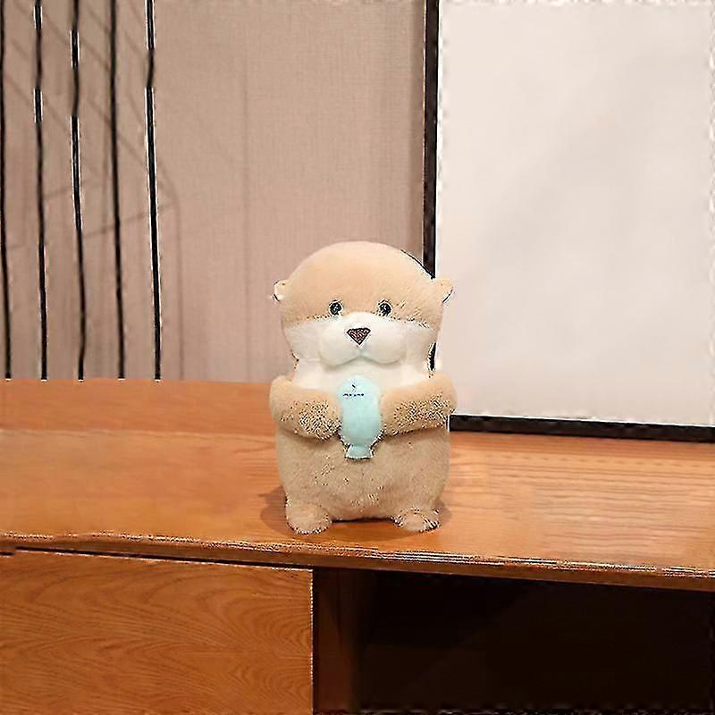 Realistic Otter Holding a Fish Adorable Animal Mini Doll Pendant Soft Plush Stuffed Toy