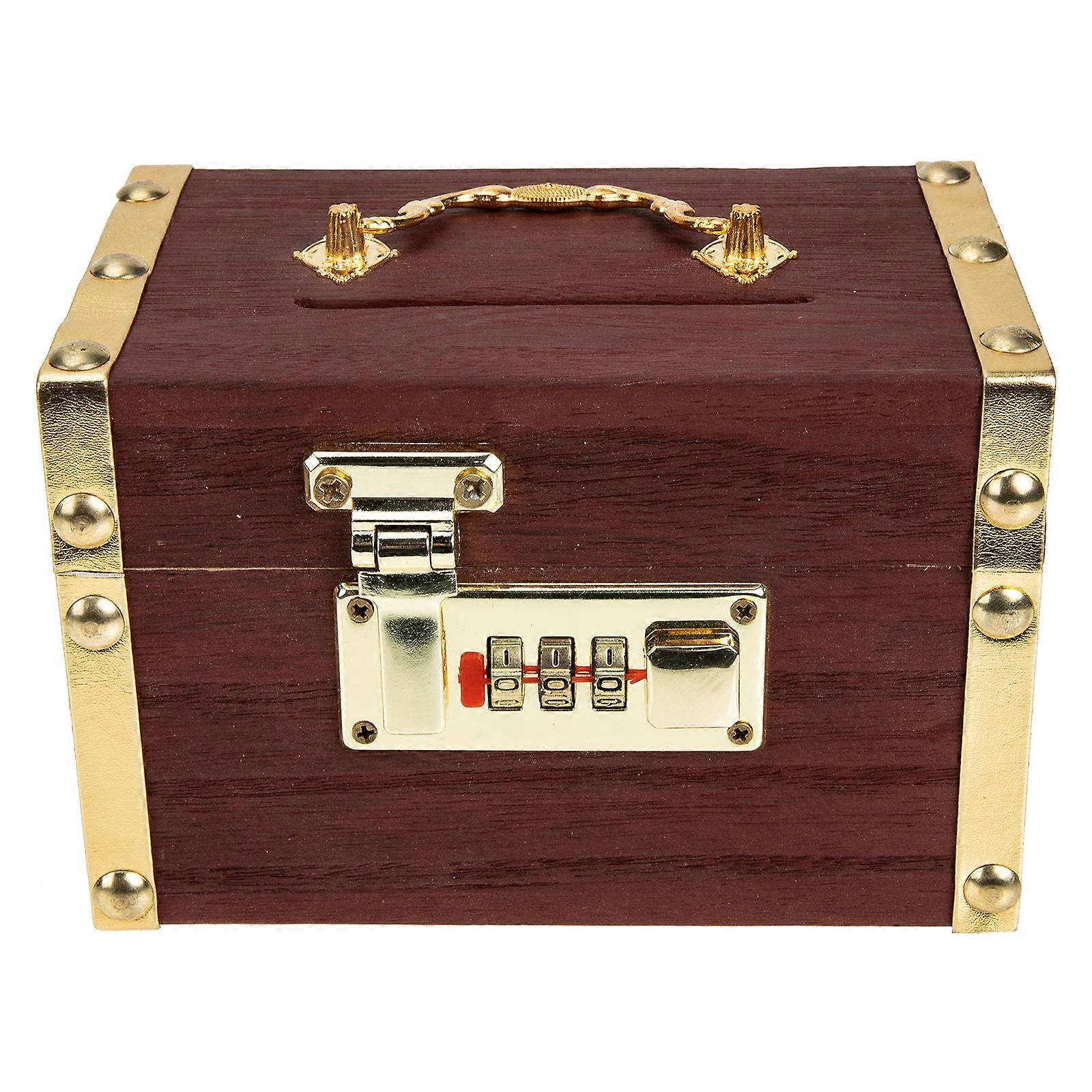 Vintage Wooden Coin Bank with Lock Stylish Treasure Box for Coins and Valuables Retro Home Desktop Storage Decoration